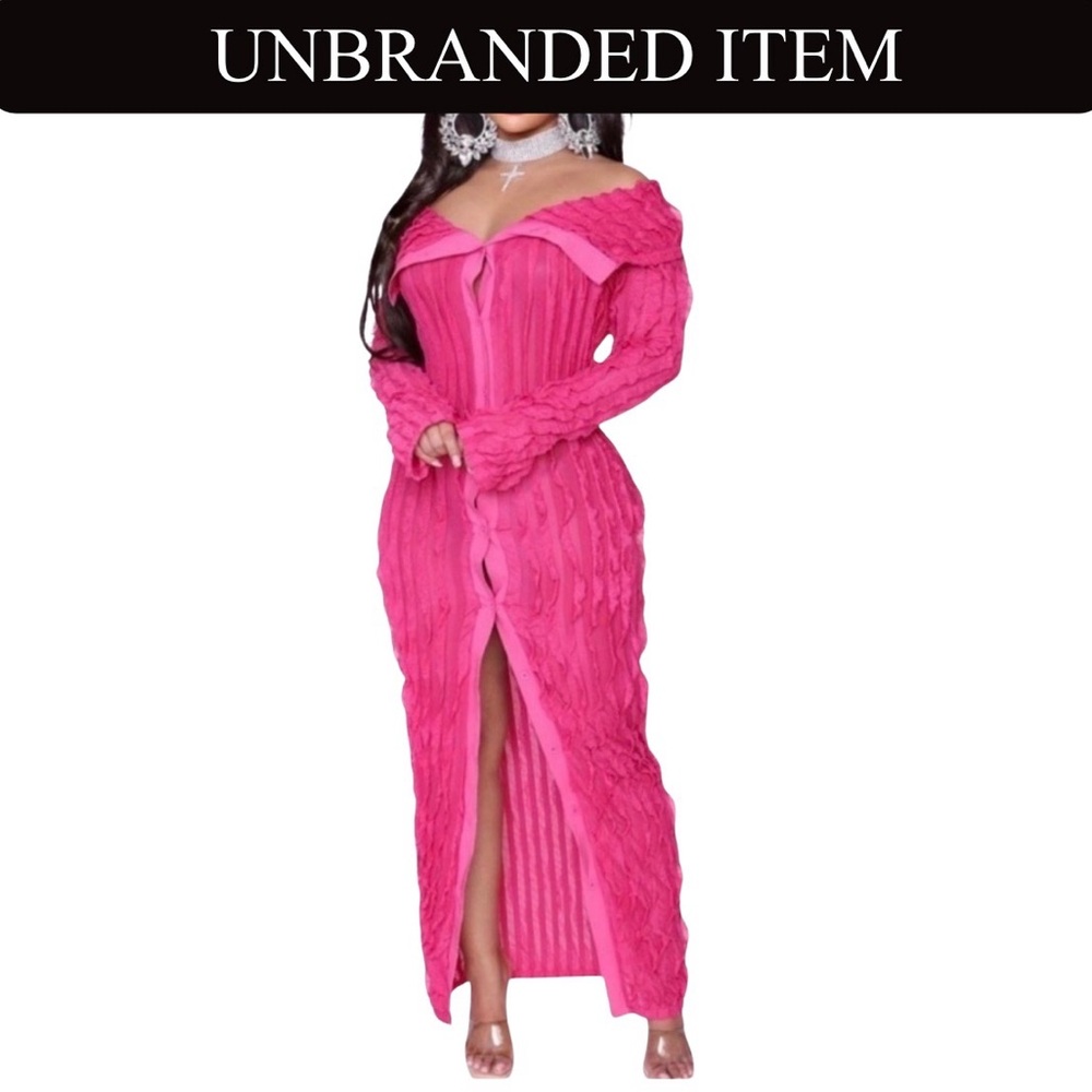 DRESS: Hot Pink Sheer Off Shoulder Ruffle Dress, NWOT